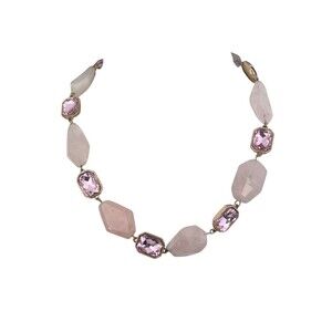 Designer Statement Necklace Pink Quartz Crystals Inscribed "Love" 12C